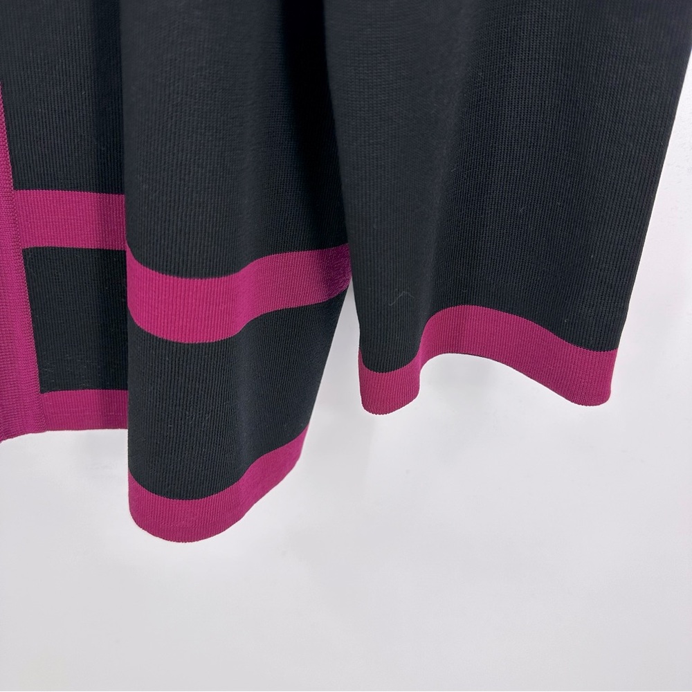 Ming Wang Cardigan Open Front Black Raspberry Border Size L - Picture 3 of 6